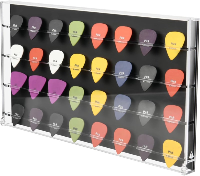 TXesign Guitar Pick Wall Mount Display Case for Picks Storage and Display, Guitar Pick Display Frame Acrylic Storage Box Hold Up to 32 Guitar Picks (Black) - Image 1